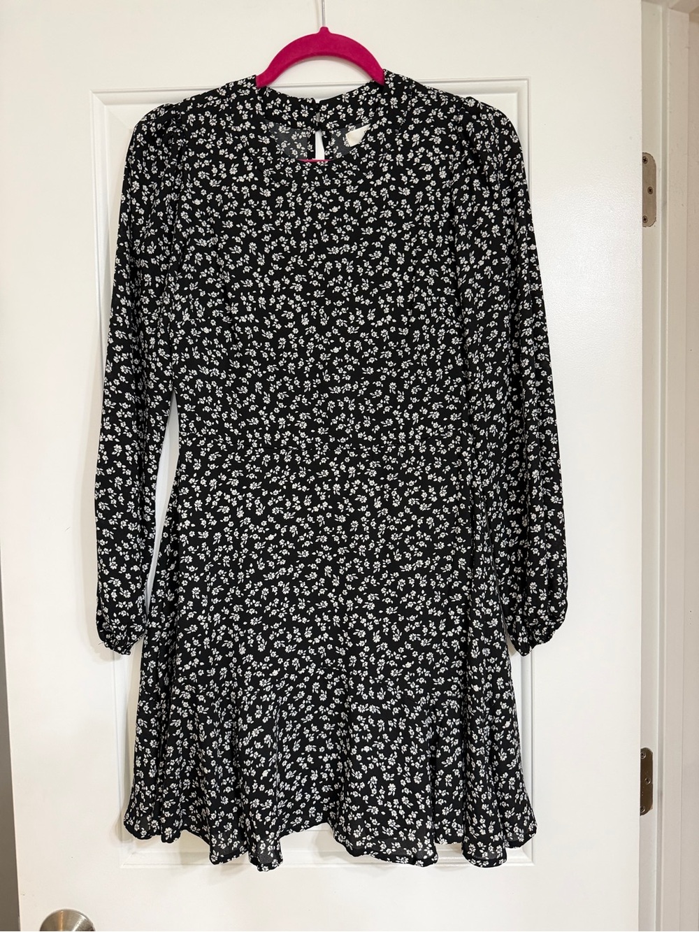 Black Floral Long-Sleeve Mini Dress by